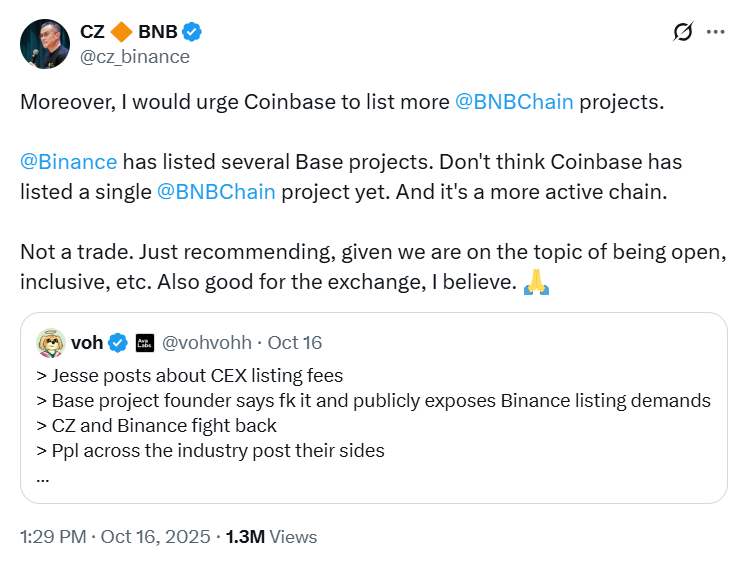 BNB Coinbase listing 