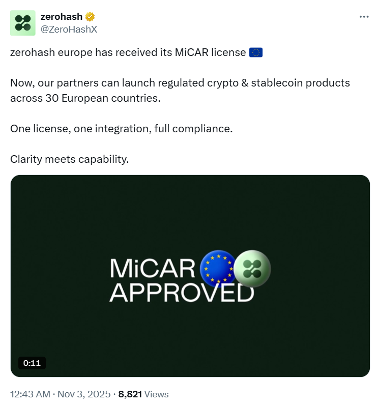 Zerohash MiCA license